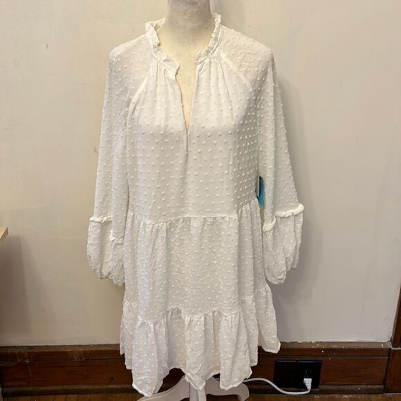 CeCe ecru long sleeve tired dress Size S New - Picture 1 of 11